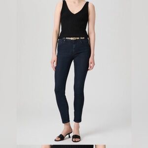 Paige Hoxton Ankle High Rise Skinny Jeans in a dark wash